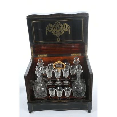 LIQUEUR CELLAR made of blackened wood and...