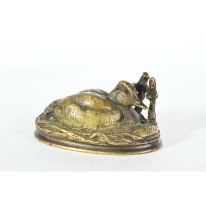 CAIN A. « Canard sur l’eau près d’une barrière »....