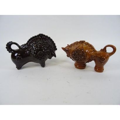 PAIR OF zoomorphic PICHETS in glazed ceramic...