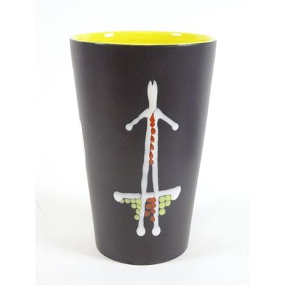 VALLAURIS André BAUD. Beautiful black enamelled...