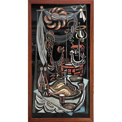 PLAQUE en verre dégagé à l’acide et peinte...
