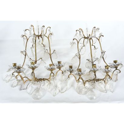 Pair of brass sconces and 5-light arm pendants....