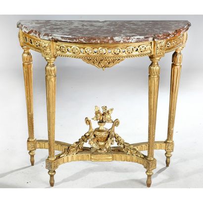 CONSOLE LOUIS XVI de forme demi-lune en bois...