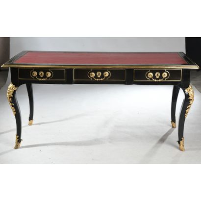 BUREAU PLAT RÉGENCE toutes faces en bois...