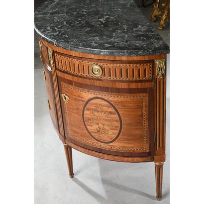 WIDE HALF COMMODE LOUIS XVI in rosewood veneer...