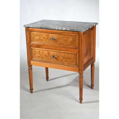 Walnut LOUIS XVI COMMODITY with inlaid foliage...