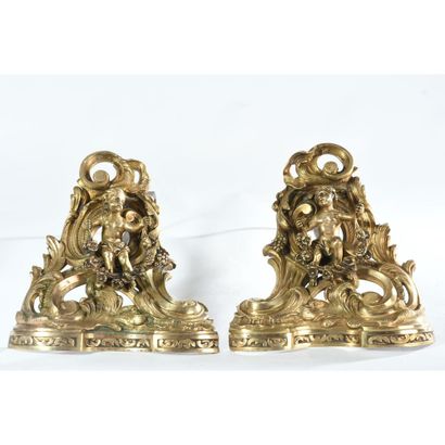 PAIR OF CHENETS IN THE TASTE LOUIS XV in...