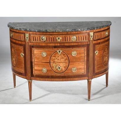 WIDE HALF COMMODE LOUIS XVI in rosewood veneer...