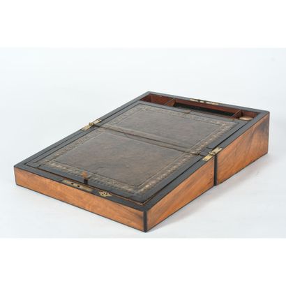 WRITING BOX in veined walnut veneer and blackened...