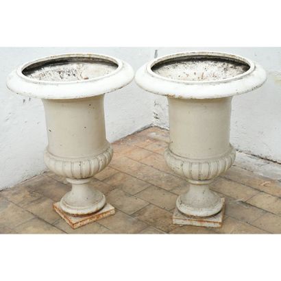 PAIR OF MEDICIUM CAST IRON VASES painted...