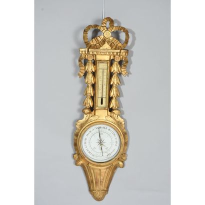 BAROMETER LOUIS XVI in gilded and carved...