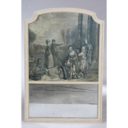 TRUMEAU LOUIS XVI en bois laqué à décor sculpté...