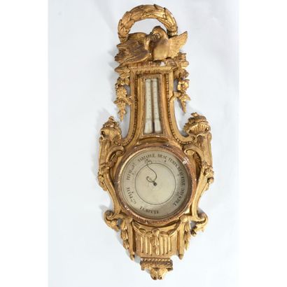 BAROMETER-THERMOMETER LOUIS XVI in gilded...