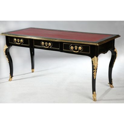 BUREAU PLAT RÉGENCE toutes faces en bois...