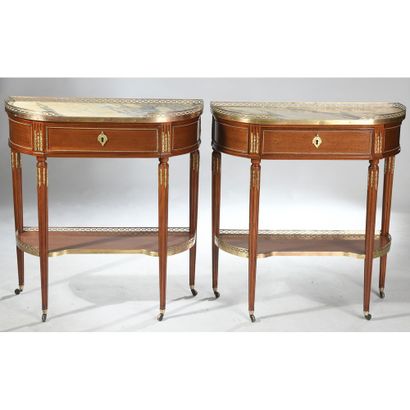 PAIR OF CONSOLES LOUIS XVI in mahogany and...