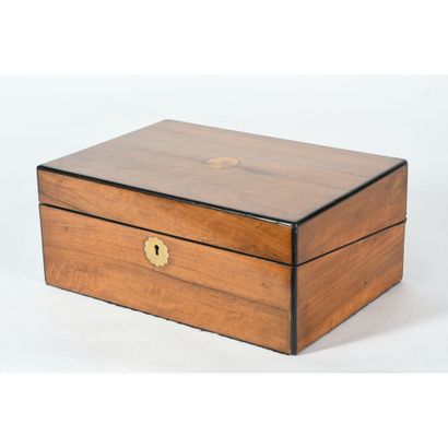 WRITING BOX in veined walnut veneer and blackened...