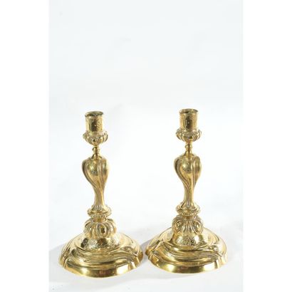 Pair of candlesticks LOUIS XV in gilt bronze...