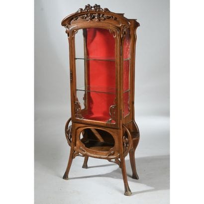 WINDOWS ART NOUVEAU in walnut with carved...
