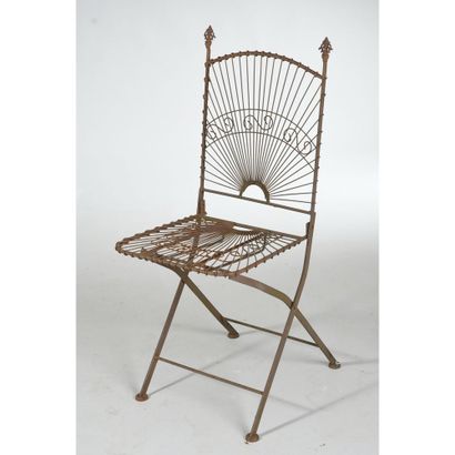 SET OF 10 GARDEN CHAIRS in woven wire. Slightly...