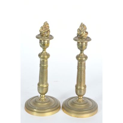 Pair of gilded bronze corkscrews with round...