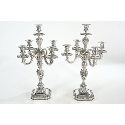 PAIR OF CANDELABRES LOUIS XVI with 5 lights...