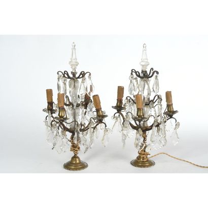 PAIR OF GIRANDOLES LOUIS XV in bronze and...