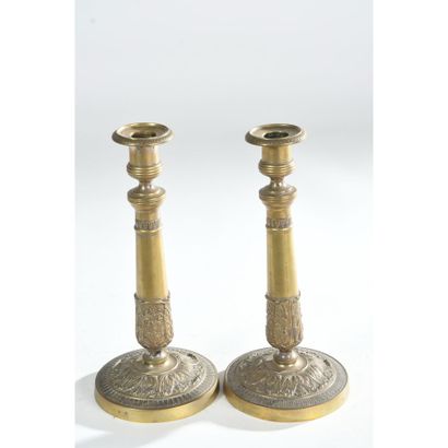 PAIR OF LARGE GORNED BRONZE CANDLES with...