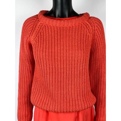 HERMES. Sweater in knitted cotton and coral...