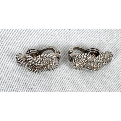 HERMES. Pair of ear clips in twisted silver....