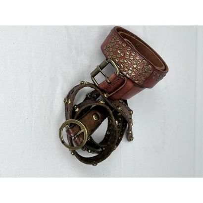 LOT of 2 belts in leather and gold metal....