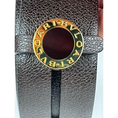 BULGARI. Brown grained leather belt. Closing...