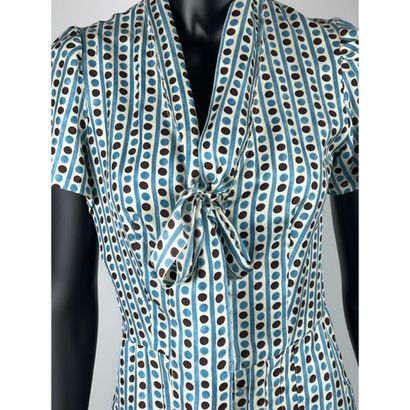 PRADA. Short-sleeved dress in ivory silk...