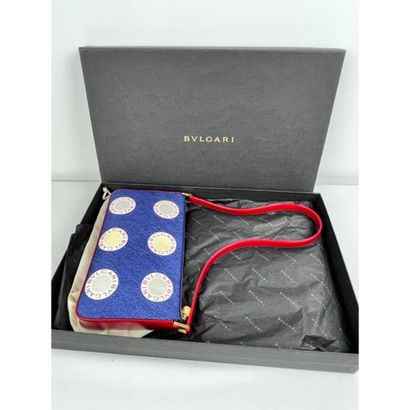 BULGARI. Clutch in blue canvas printed with...