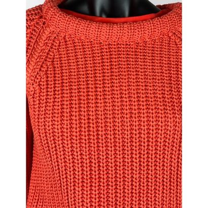 HERMES. Sweater in knitted cotton and coral...