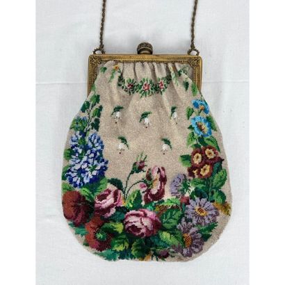 Antique bag embroidered with pearls, decorated...