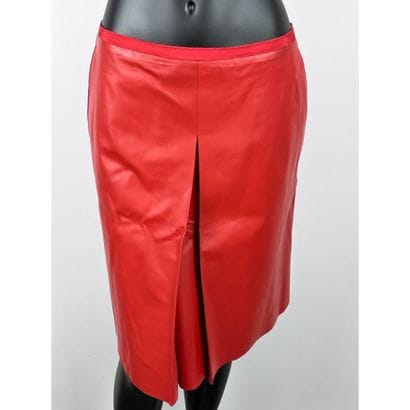 Paule KA. Orange red lambskin skirt. Hollow...