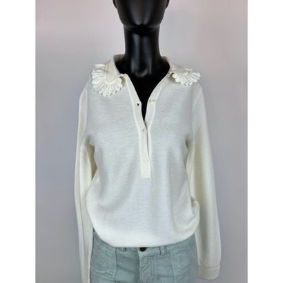 MOLLI. Polo sweater in white virgin wool...
