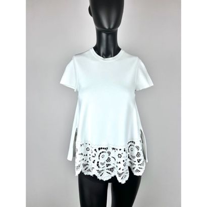 VALENTINO. Short sleeve top in white stretch...