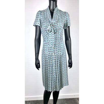 PRADA. Short-sleeved dress in ivory silk...