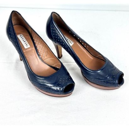 FRATELLI ROSSETTI. Blue openwork leather...