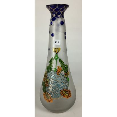 LEGRAS. Glass vase with enamelled decoration...