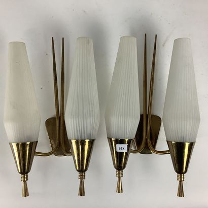 LUNEL. Pair of gilded brass wall lights with...