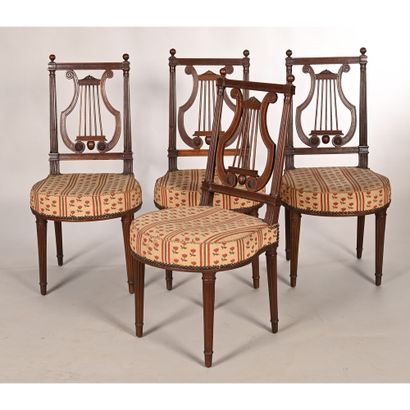 4 LOUIS XVI CHAIRS in mahogany with lyre...