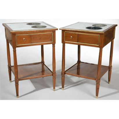 PAIR OF LOUIS XVI mahogany and mahogany veneered...