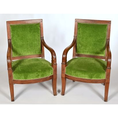 PAIR OF EMPIRE ARMCHAIRS in solid mahogany...