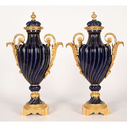 PAIR OF SEVRES blue porcelain VASES circa...