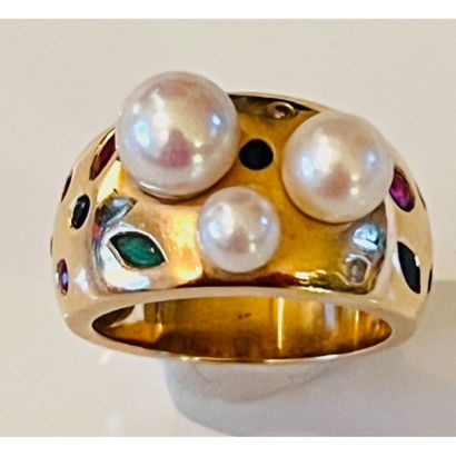 BAGUE jonc en or jaune 750°/°° ornée de 3...