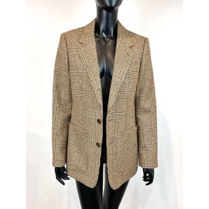 CELINE. Veste cintrée en laine à carreaux...