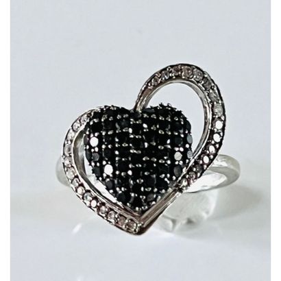 Double heart ring in white gold 750°/°° set...