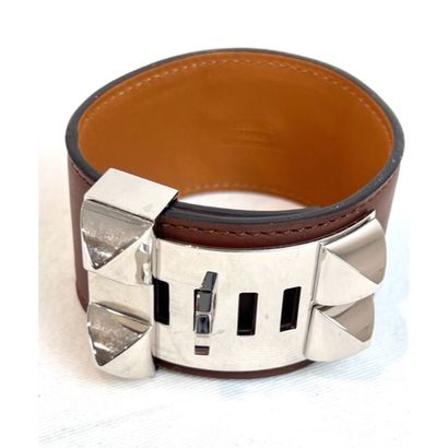 HERMES Paris. Chocolate leather dog collar...